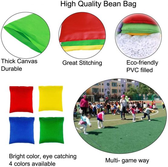 LATERN 16Pcs Nylon Bean Bags and Plastic Rings, Multicolor Toss Game Sets for Kids Bean Bag Toss Game Garden Backyard Outdoor Games Speed and Agility Training Games - Image 2