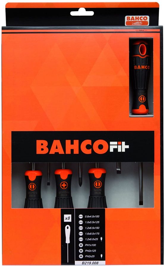 Bahco B219.008 BHB219.008 Fit Slotted/Ph Screwdriver Set, Multi-Colour