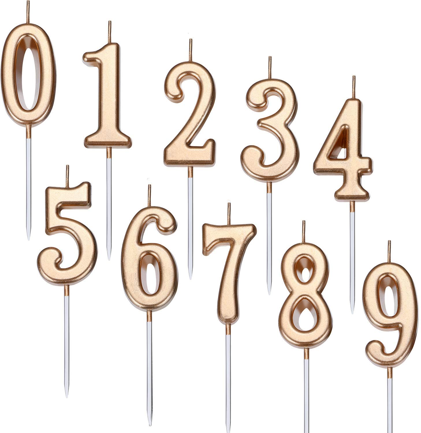 Yaomiao 10 Pieces Birthday Numeral Candles Cake Numeral Candles Number 0-9 Glitter Cake Topper Decoration for Birthday Party Favor (Champagne Gold)