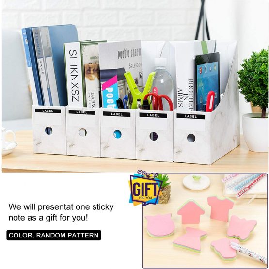 HINATAA File Magazine Holder,5 PCS Kraft Paper Magazine Rack Files Folder,Storage Organiser Sorter Storage Shelf Excellent for School Dormitory,Office,Home Files Storage (Marble) - Image 4