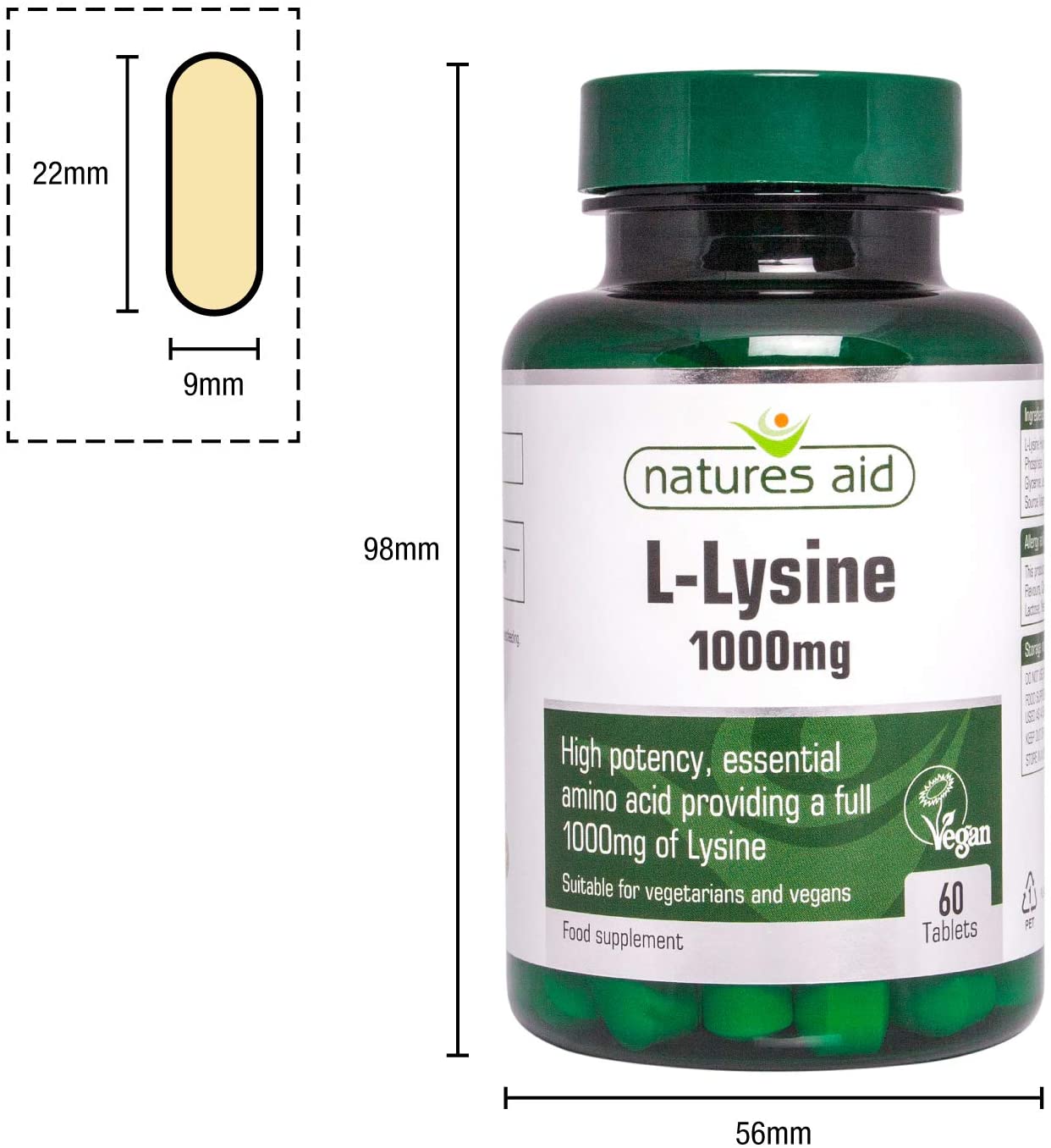 Natures Aid L-Lysine 1000mg, High Strength Essential Amino Acid, Supports Immune System, Muscle Recovery, Collagen - Image 4