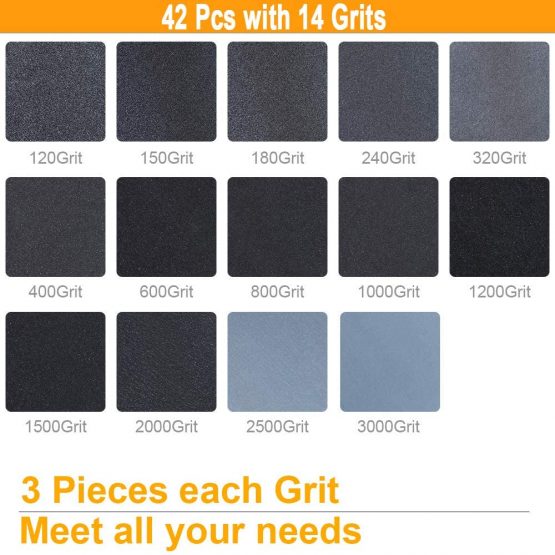 DSL 42pcs Sandpaper 120 to 3000 Grit Sand Paper for Wood Furniture Finishing, Metal Sanding and Automotive Polishing, etc, 9 x 3.6 Inch Wet Dry Sandpaper - Image 2