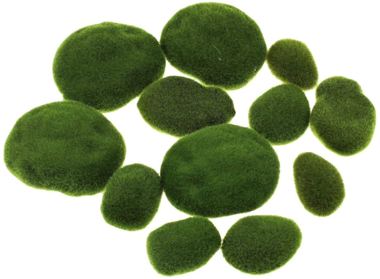 LJY 12 Pcs Artificial Moss Rocks (6 Sizes), Decorative Green Foam Stones