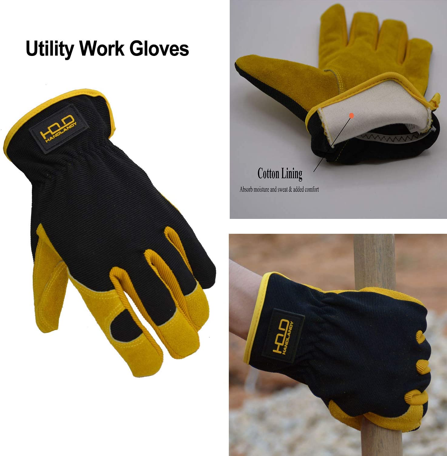 HANDLANDY Men Leather Gardening Gloves, Utility Work Gloves for Garden & Building Work - Image 4