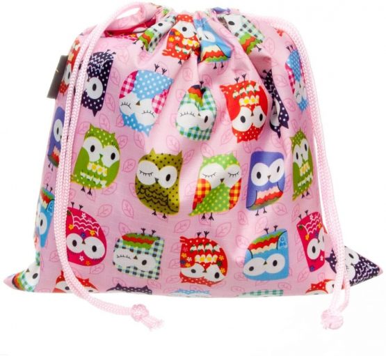 Kids Child's Small Drawstring Water Resistant Toiletry / Wash Bag Owl Design for Children