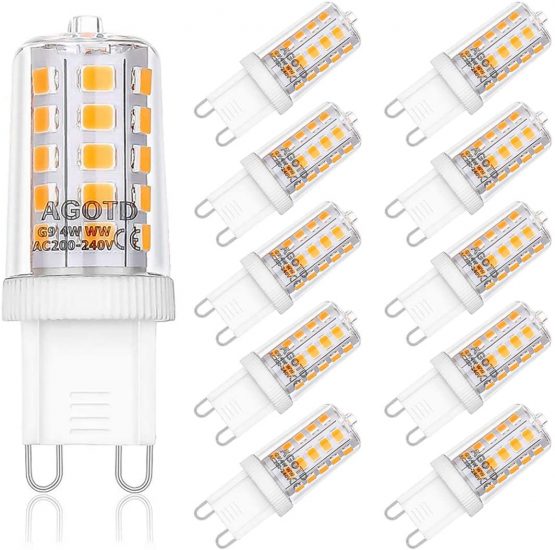 AGOTD 4W G9 LED Bulb, Warm White Not Dimmable, 28W 33W 40W Halogen Light Equiv, 2700K Flicker Free No Strobe LED Light Bulb, 360 Degree Angle, 400 Lumens, Pack of 5