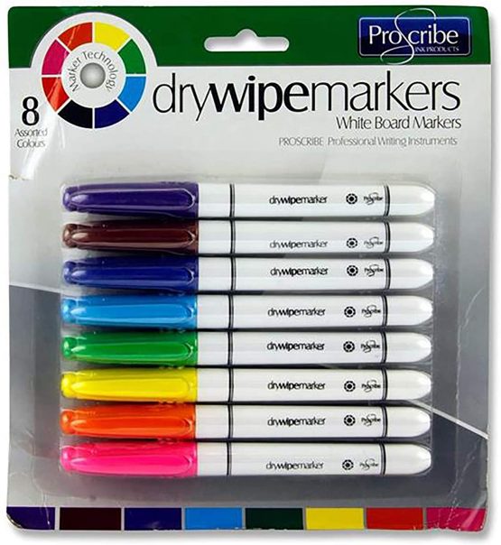 Premier Stationery Pro:Scribe Whiteboard Markers. Assorted Colours. Pack of 8.