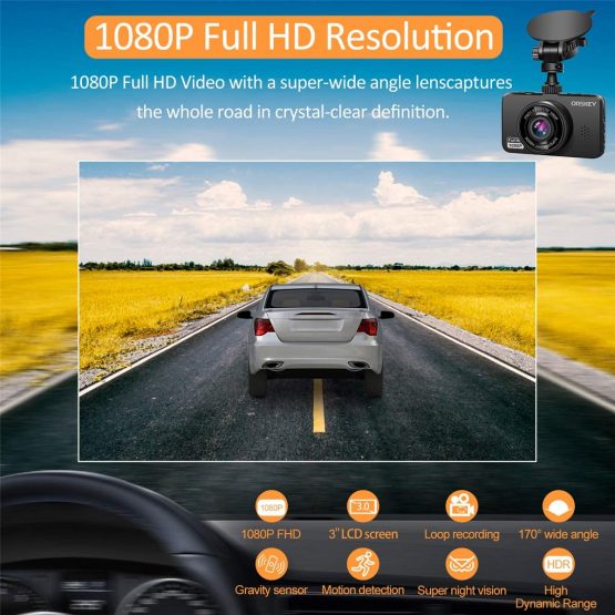 ORSKEY Dash Cam for Cars Front and Rear and SD Card Included 1080P Full HD In Car Camera Dual Lens Dashcam for Cars 170 Wide Angle Sony Sensor with Loop Recording and G-sensor - Image 2