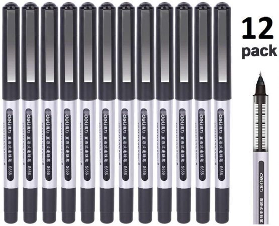 Rollerball Pens, GXR 12 PCS 0.5mm Extra Fine Point Pens, Quick-Drying Ink Rolling Ball Pens, Black Liquid Ink Pen for Office, Home, Company, School-Black…