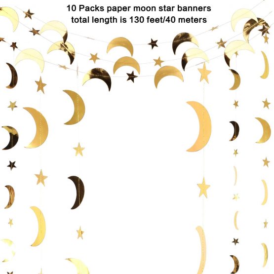 Patelai gold graduation star paper garland banner decoration golden glitter star graduation class of 2020 congrats grad wedding birthday garland hanging festival party decoration (Gold) - Image 2