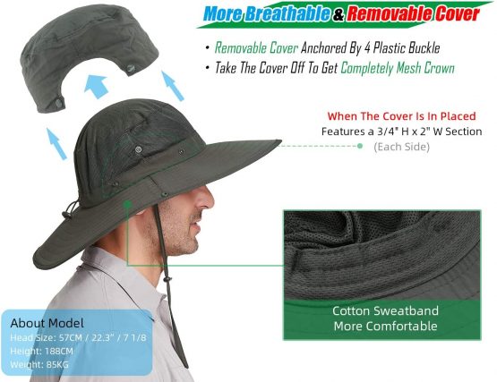 Gisdanchz UPF50+ Wide Brim Outdoor Sun Hat with String and Removable Cover - Image 3