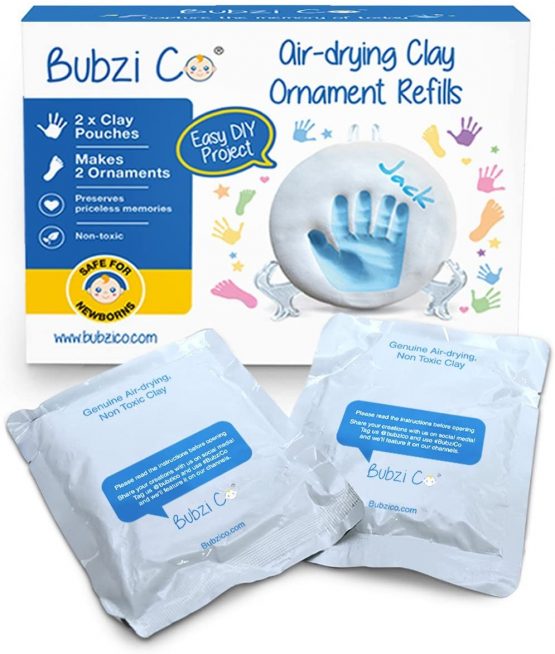 Baby Handprint & Footprint 2X Air-Drying Clay Ornament Refills for Newborns & Infants to Make More Ornaments, Personalised Keepsake for Baby Nursery Decor - Great Baby Gift for Baby Registry