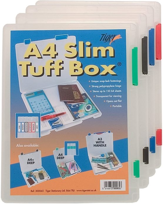 4 x A4 Slim Rigid Strong Transparent Tuff Storage Document Paper Filing Box File - Image 2