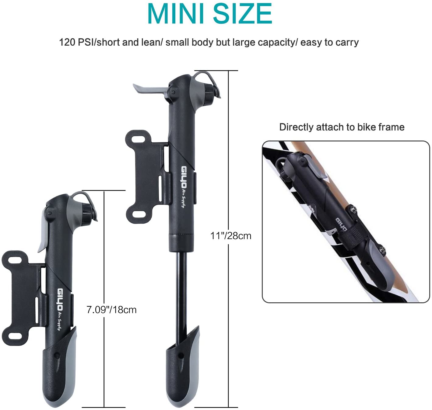 AUERVO Bicycle Bike Pump, 120 Psi Mini Frame Bicycle Pump Bike Tyre