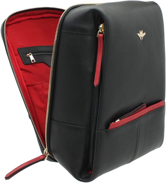 Mala Leather Mason Collection Leather Backpack 7193_27 Black/Red - Image 3