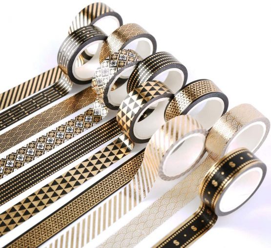 YUBBAEX Washi Tape Set Decorative Tape Craft Supplies for DIY, Bullet Journal, Craft, Gift Wrapping, Scrapbooking (Gold Foil 10)