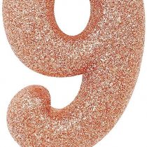Anniversary House Age 9 Glitter Numeral Moulded Pick Candle Rose Gold