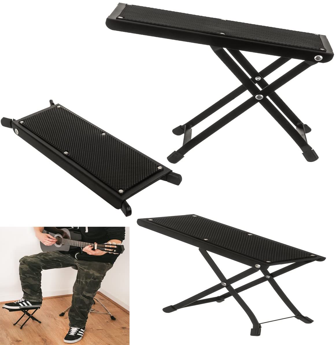 Adjustable Folding Guitar Foot Stool Metal Rest Acoustic Electric