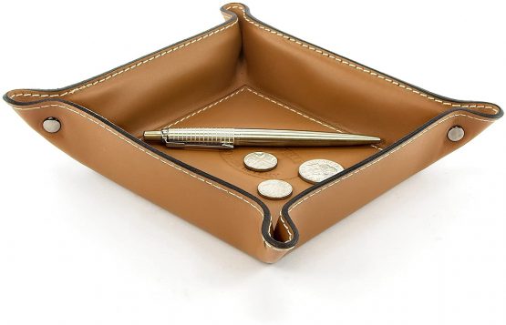 BELCRAFT Orvieto Leather Tidy Tray, Handmade Classic Italian Style, Key Wallet, Coin Box, Tan (19x19 cm) - Image 3