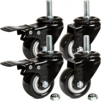 H&S 4 Castor Wheels Heavy Duty 200KG 50mm PU Rubber Swivel Trolley Furniture Caster with Brakes Black - Screw