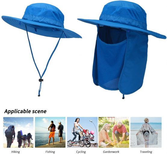 HunterBee Summer Adjustable Fishing Sun Fish Hats Neck Protection with Neck Flap Wide Brim Drawstring - Image 4