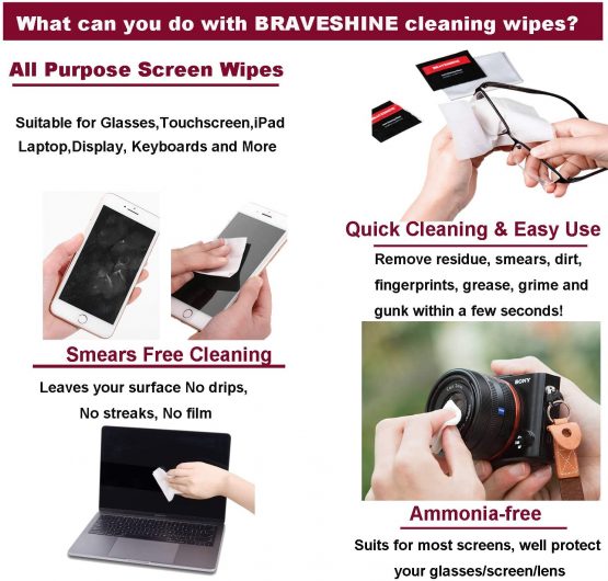 [240 Pack] Pre-Moistened Lens Wipes Glasses Cleaner, No Fibers Screen Cleaning Wipes, Streak-Free Spectacle Wipes Safe to Clean Cellphone, Cameras, Helmet Visors, Computer Cleaning Cloth - Image 2