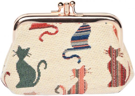 Signare Tapestry Cute Exquisite Double Pocket Kiss Lock Coin Purse for Women with Animal and Pet Design (Cheeky Cat, FRMP-CHEKY)