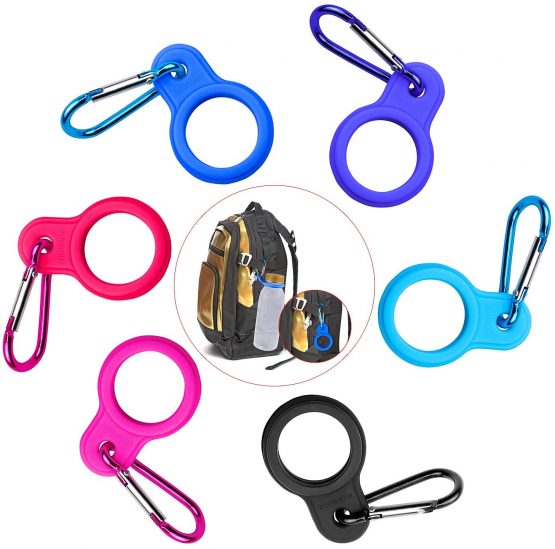 Homgaty 6 Pcs Silicone Water Bottle Buckle, Colorful Bottle Carrying Clip Holder Hook with Carabiner for Traveling Camping Hiking Outdoor Activities