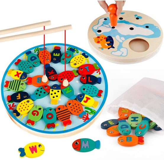 Coogam Wooden Magnetic Fishing Game Alphabet Letter Magnets Catching ...