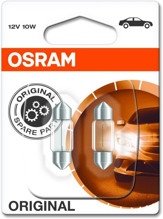 Osram 6438-02B Original Equipment Quality Festoon Bulbs, 12 V, 10 W, Set of 2