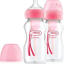 Dr. Brown's Natural Flow Options+ Anti-Colic Wide Neck Baby Bottles, 270ml Pink Twin Pack
