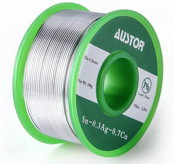 Austor 0.8mm Lead Free Solder Wire with Rosin Core, Sn 99% Ag 0.3% Cu 0.7%, 100g