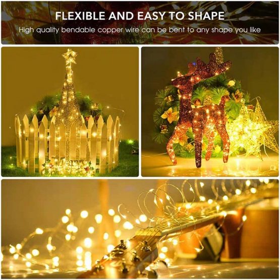 [2 Pack] Solar String Lights, 100 LED 10M/33Ft 8 Modes Solar Fairy Lights Waterproof Outdoor/Indoor Garden Lights Copper Wire Lighting for Wedding, Patio, Yard, Festoon, Christmas (Warm White) - Image 3