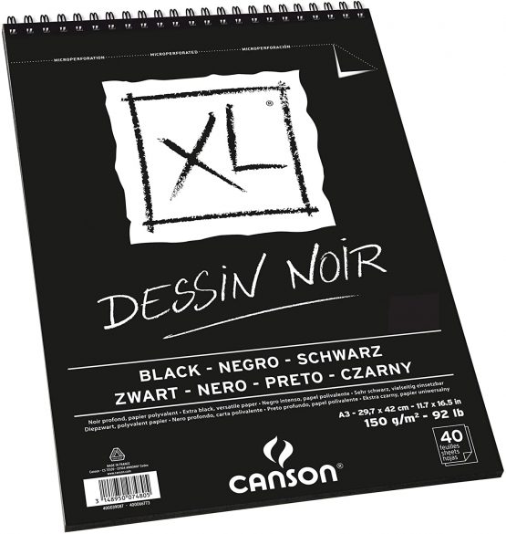 Canson 400039087 XL Spiral Drawing Pad, 150gsm, A3 Size, Black, Pack of 4 - Image 2