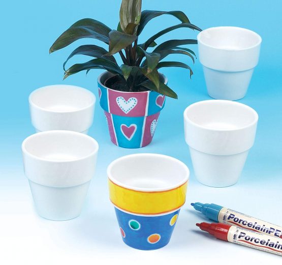 Baker Ross EK162 Mini Porcelain Flowerpots (Pack Of 6) For Kids To Decorate