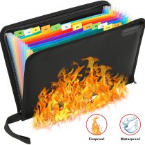 Fireproof File Organiser, Expanding File Folder Fireproof and Waterproof Document Bag with Fire Resistant Zipper, Portable Files Organisers A4 for Bills and Valuables Storage Protection(13 Pockets)