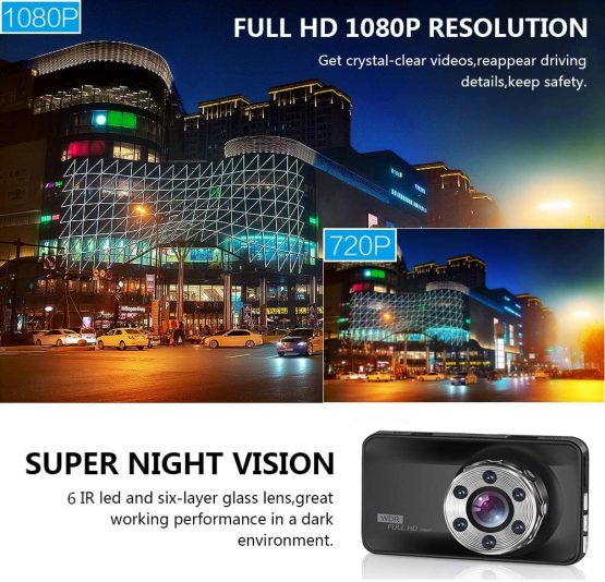 ORSKEY Dash Cam Front and Rear 1080P Full HD Dual Dash Camera In Car Camera Dashboard Camera Dashcam for Cars 170 Wide Angle HDR with 3.0" LCD Display Night Vision Motion Detection and G-sensor - Image 3