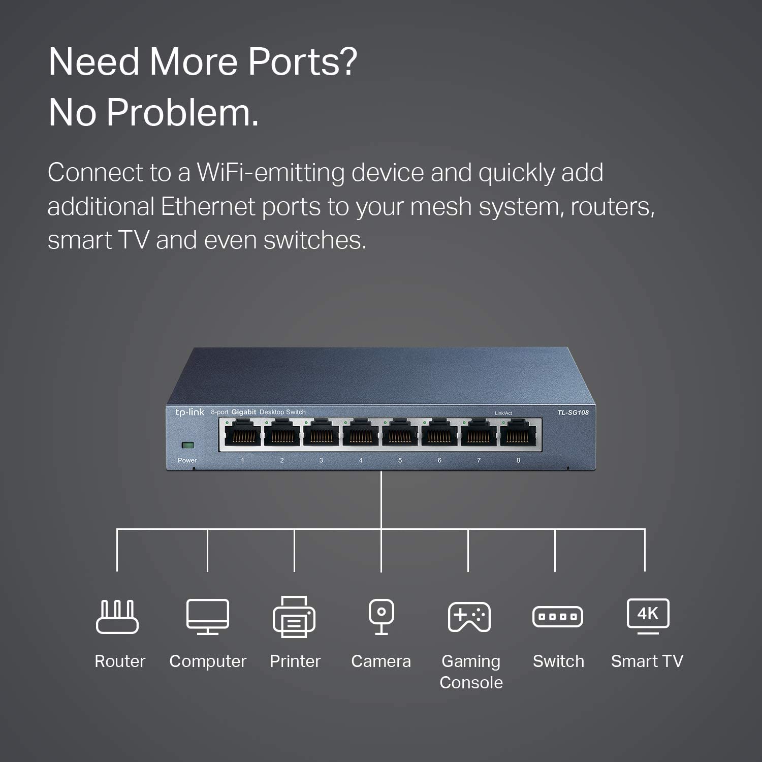 TP-Link TL-SG108 8-Port Gigabit Ethernet Switch, 10-100-1000 Mbps Network Switch, Green Ethernet Technology, Supports QoS - Image 4