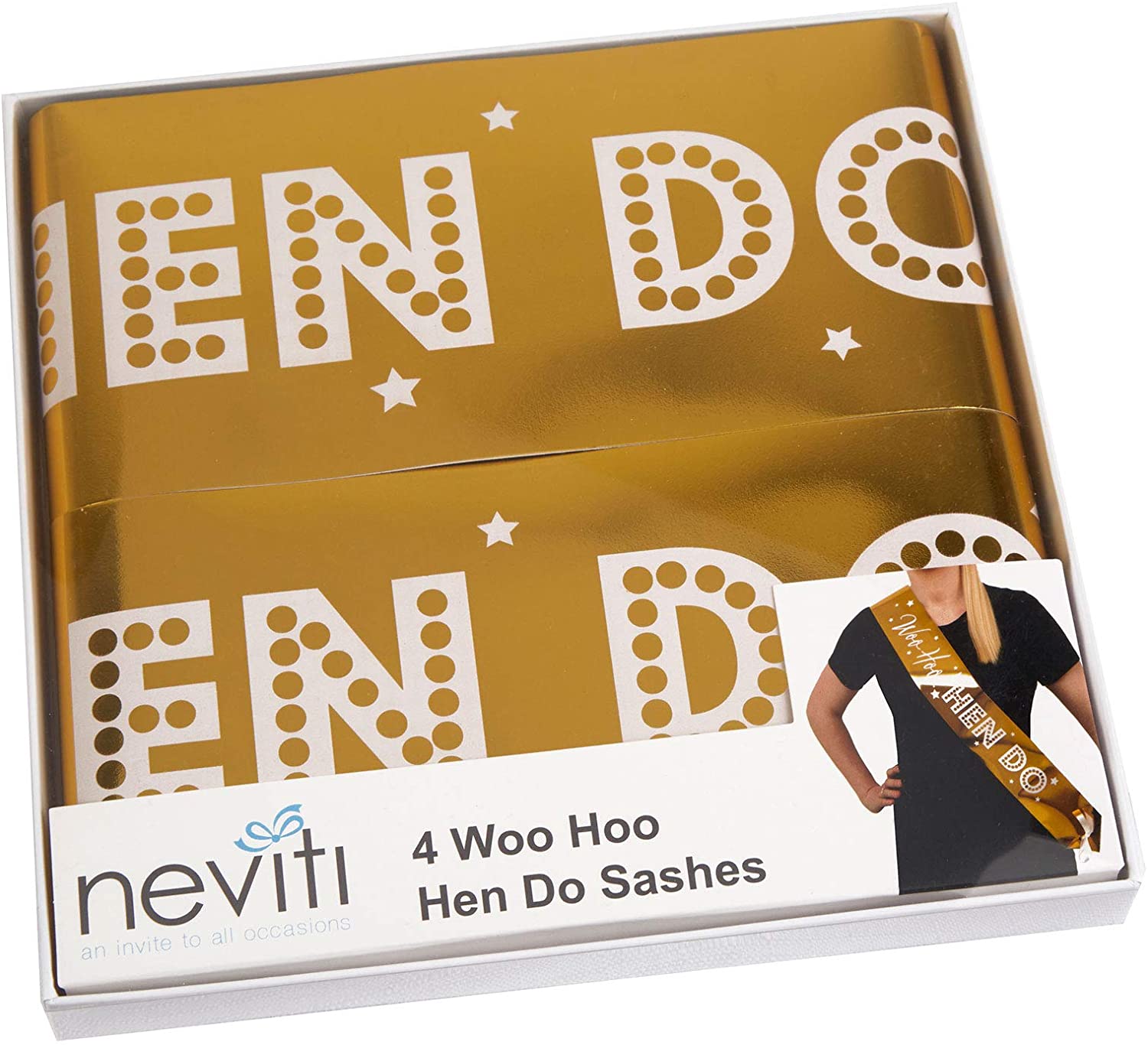 Neviti 776179 Woo Hoo Hen Party Sash-4 Pack, Gold, 159 x 10 x 1.8 - Image 2