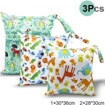 Wet Bag, HOTLIKE Dry Wet Bag, 3 PCS Nappy Bag for Cloth, Diapers Travel Bag Organiser Waterproof Reusable Produce Bags with Handle and 2 Zipper Pockets, Wet Suit Bag for Trip Beach Daycare Gym(Green)