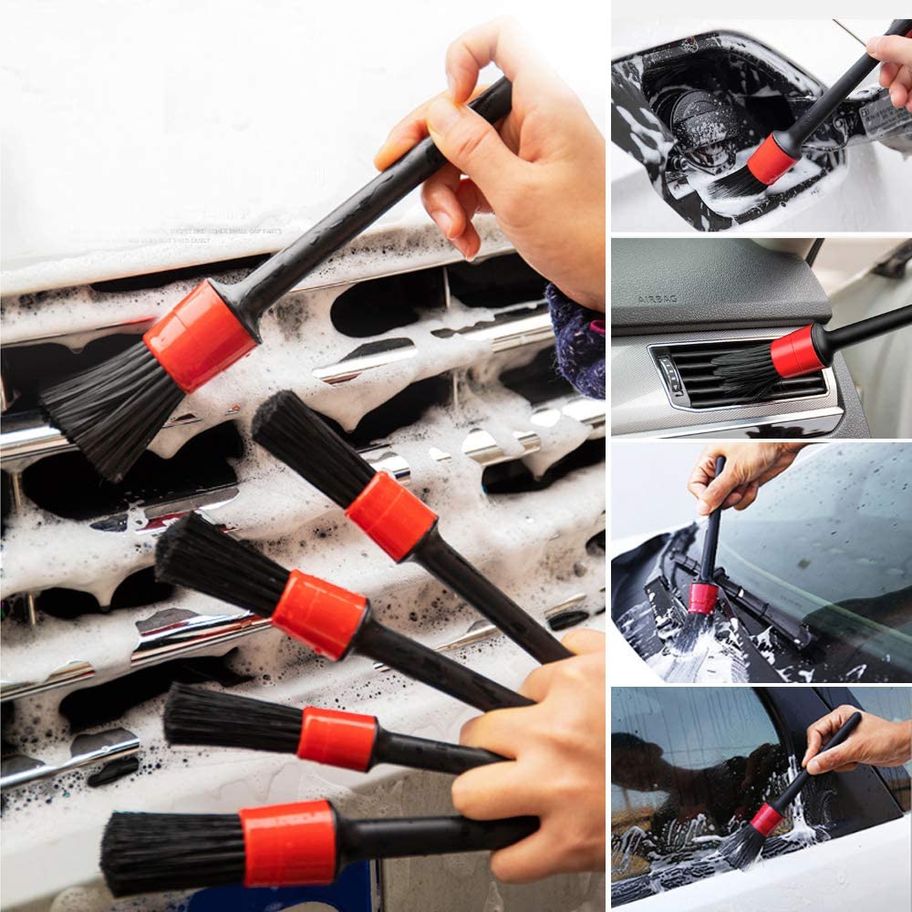 Auto Car Detailing Brush Set(Set of 5)- Automotive Detail Cleaning Brushes for Cleaning Wheels Engine, Interior, Emblems - Image 3