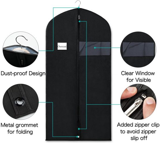 Syeeiex Clothes Cover Protector Bags with Transparent Window 100GSM Non-Woven Coat Bags for Wardrobe and Travel Dustproof Clothes Covers(4 Pack,60cm*152cm) - Image 3