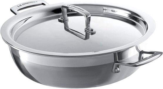 Le Creuset 96203924001000 3-Ply Stainless Steel Shallow Casserole with Lid, 24 x 6.2 cm , Silver