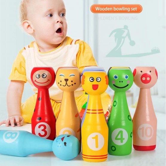Jacootoys Wooden Bowling Set Skittles Toys with 10 Animal Pins 2 Balls Educational Toy Gift for Kids 2 3 4 5 Years and Up - Image 2