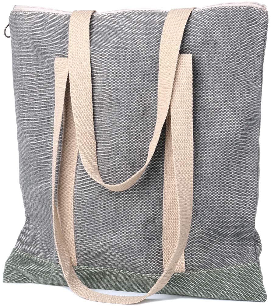 Flwydran Women Handbag Shopping Tote with Zipper Crossbody Unisex Work School Imitation linen Canvas Reusable Grocery Tote Bags