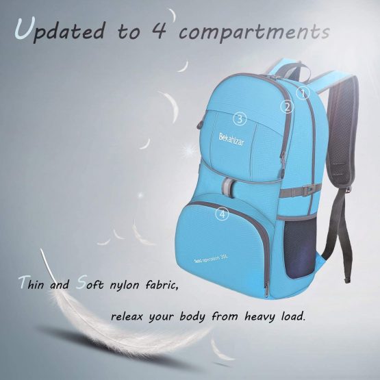 Bekahizar 35L Lightweight Rucksack, Soft Foldable Backpack, Upgraded to 4 Compartments Daypack for Travel Hiking Camping Cycling Outdoor Sports - Image 4