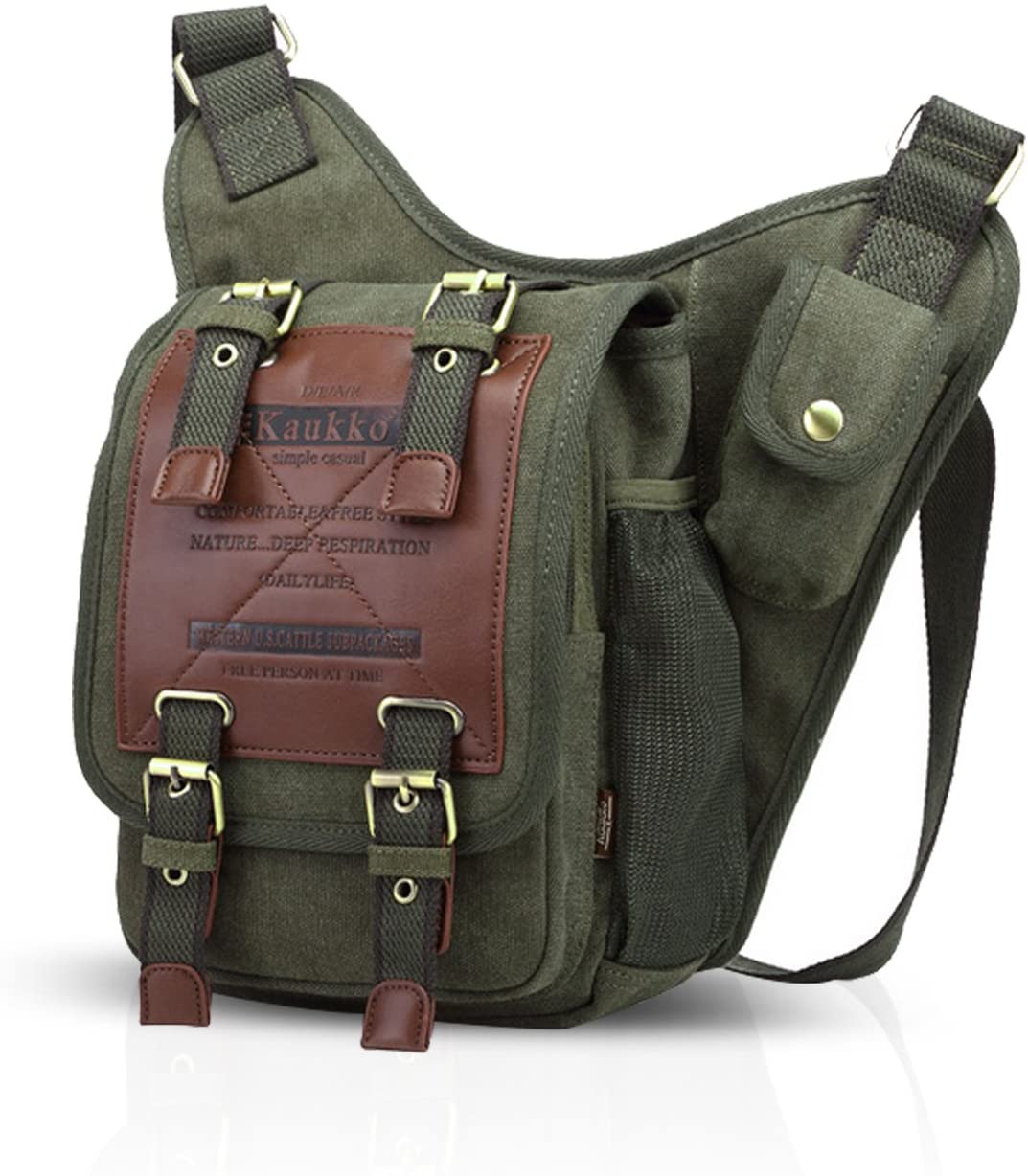 FANDARE Vintage Sling Bag Messenger Shoulder Backpack Crossbody Bag Small Travel Canvas Green - Image 4