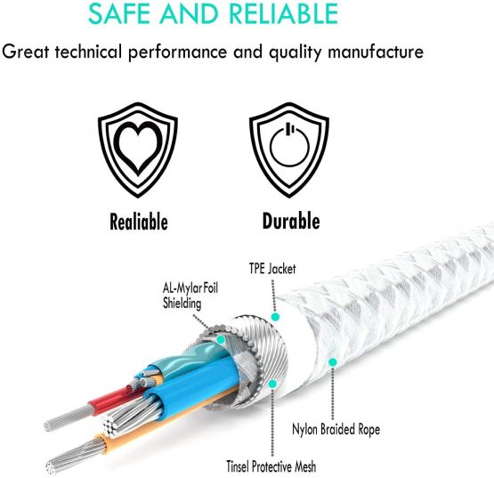 iPhone USB Cable TecMad iPhone Charge Cable [C89 Apple MFi Certified] 90 degree Nylon Braided Cable for iPhone 13 Pro MAX/12/11/Xs XR X 8 7 6S Plus SE, iPad mini 6/5, AirPods/iPad Air/PRO/iPod 0.65ft - Image 4