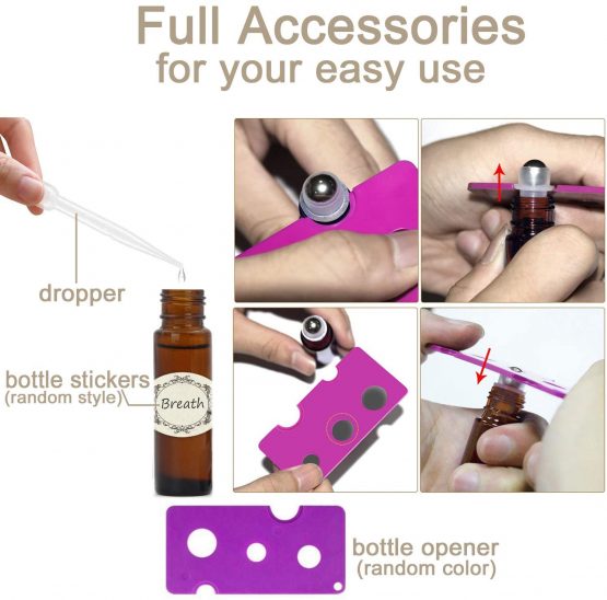 Essential Oil Roller Bottles - 10 Pcs, 10ml Refillable Amber Glass Roll on Bottles with Golden Lids by Yalbdopo, 12 Pcs Labels, Dropper & Opener Included - Perfect for Fragrance, Lotion, Aromatherapy - Image 3
