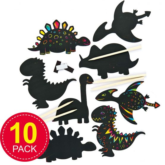 Baker Ross EV254 Dinosaur Scratch Art Fridge Magnets-Pack of 10, for Kids to Design, Create and Display for Crafts Projects, Black - Image 2